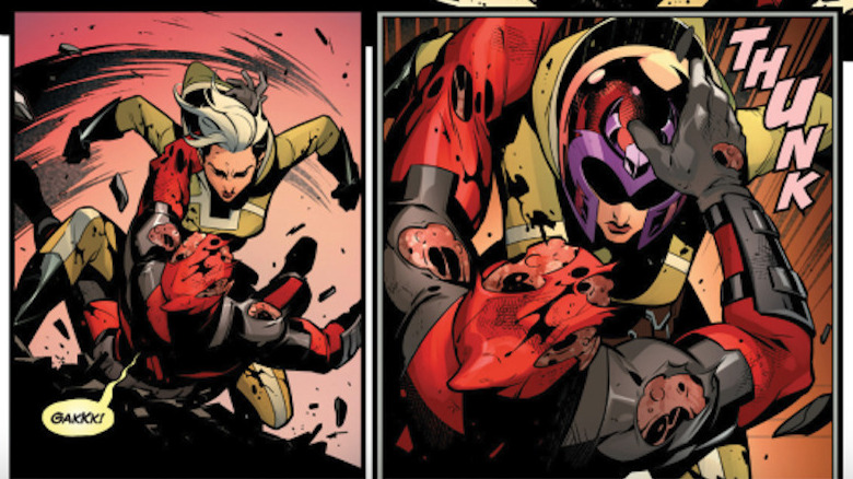 Rogue beating up Deadpool