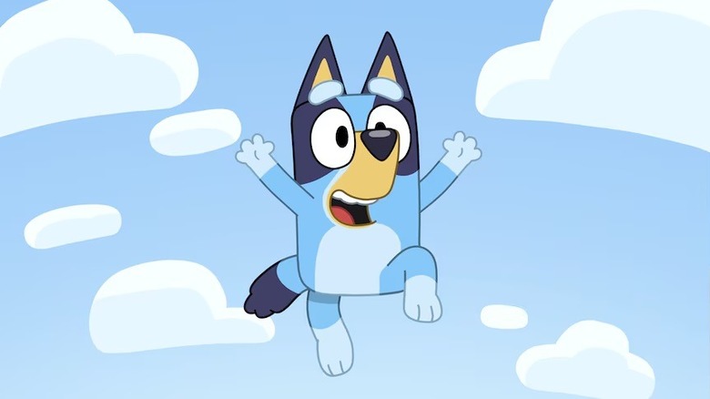 Bluey jumping in the air