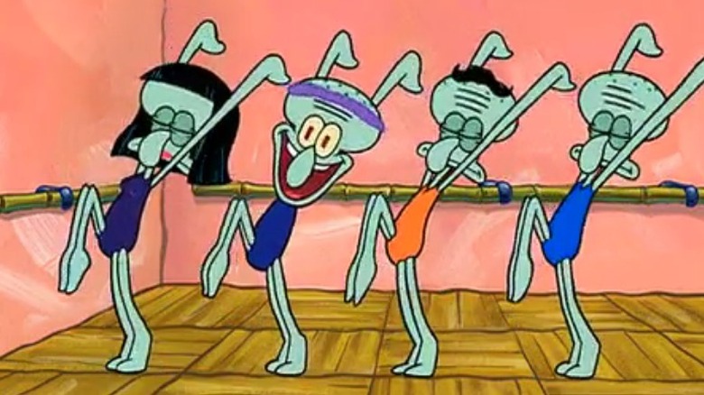 Squidward doing aerobics