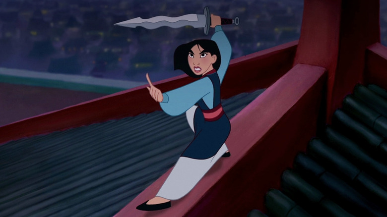 Mulan on roof with sword