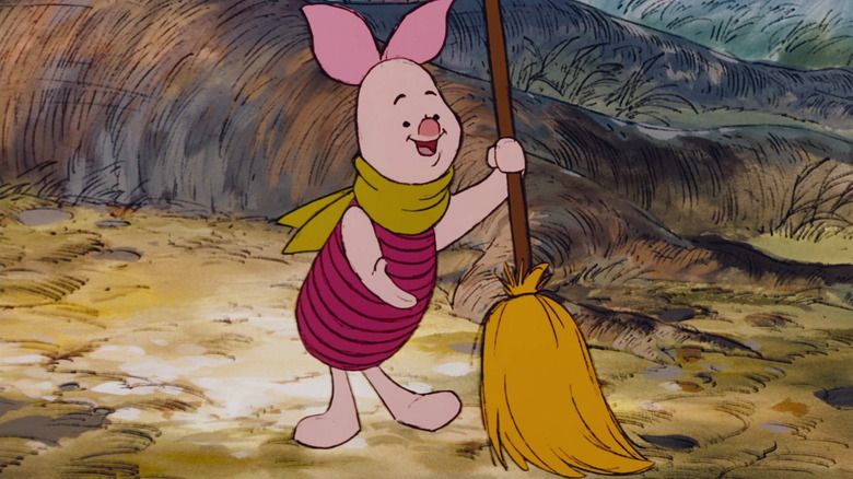 Piglet with broom