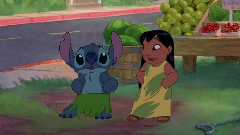 Stitch wearing hula skirt