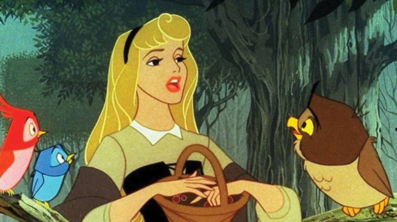 Princess Aurora in Sleeping Beauty feeding birds