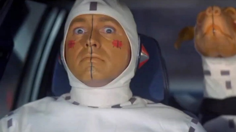 Roy Knable dressed as a crash test dummy