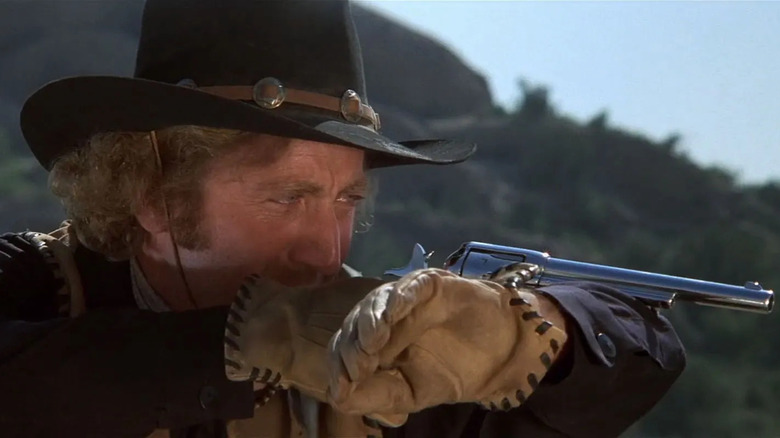 Gene Wilder pointing gun in Blazing Saddles