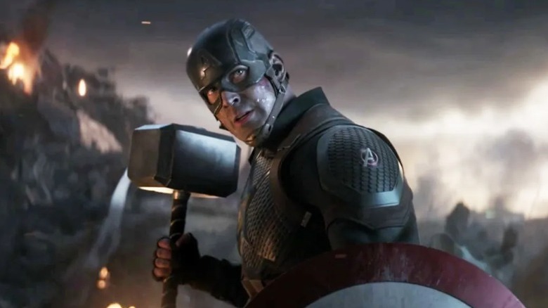 Captain America wielding Mjolnir