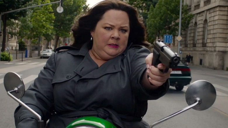 Melissa McCarthy rides motorcycle