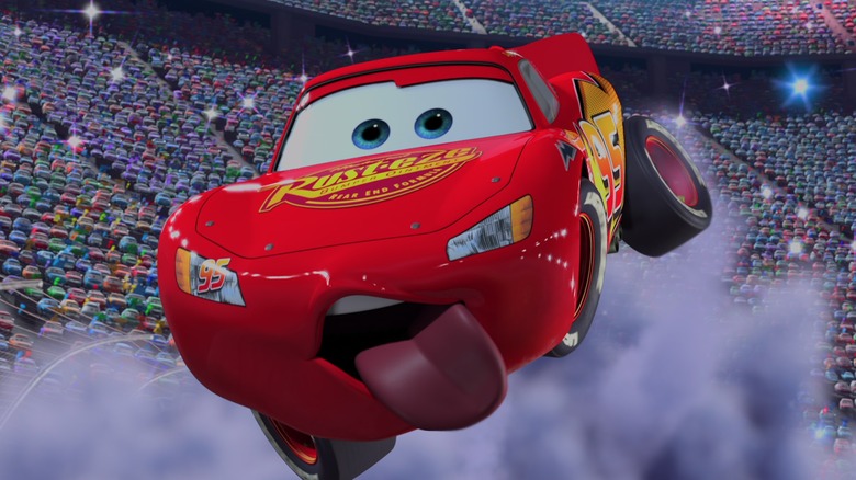 Lightning McQueen flying through air with his tongue out (2006)