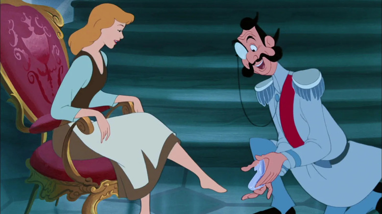 Grand Duke putting the glass slipper on Cinderella (1950)