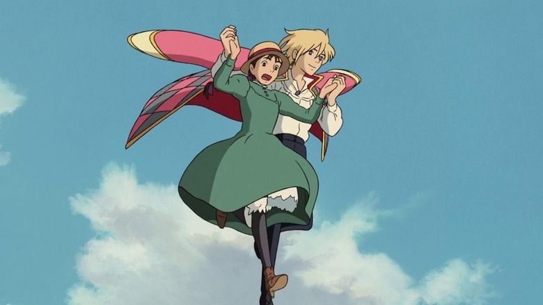 Young Howl and Sophie flying