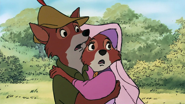 Animated Robin Hood hugging Maid Marian (1973)