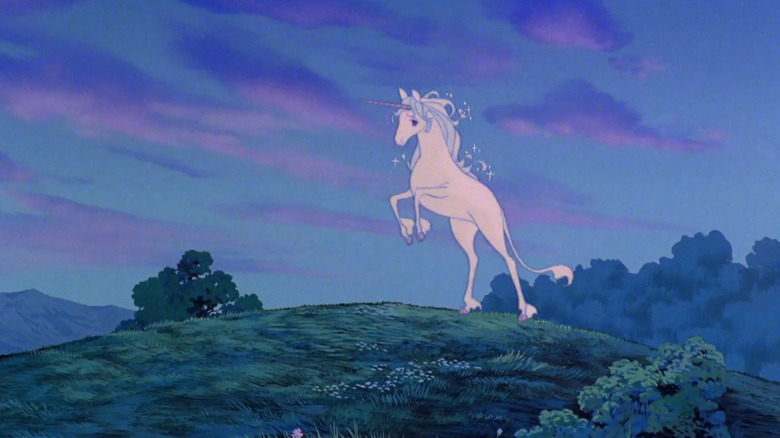 The last unicorn rearing on hill