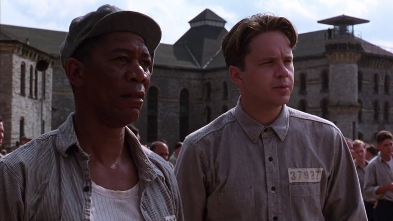 Andy Dufresne and Red Redding in prison yard