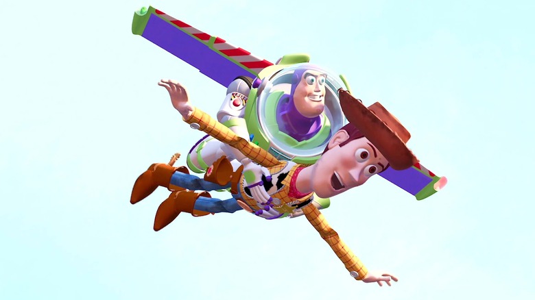 Buzz Lightyear flies with Woody