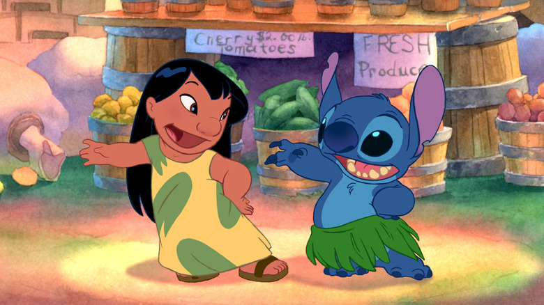 Lilo and Stich in front of vegetable stand