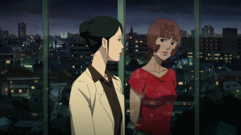 Dr. Atsuko Chiba sees Paprika in her reflection in the 2006 anime movie Paprika