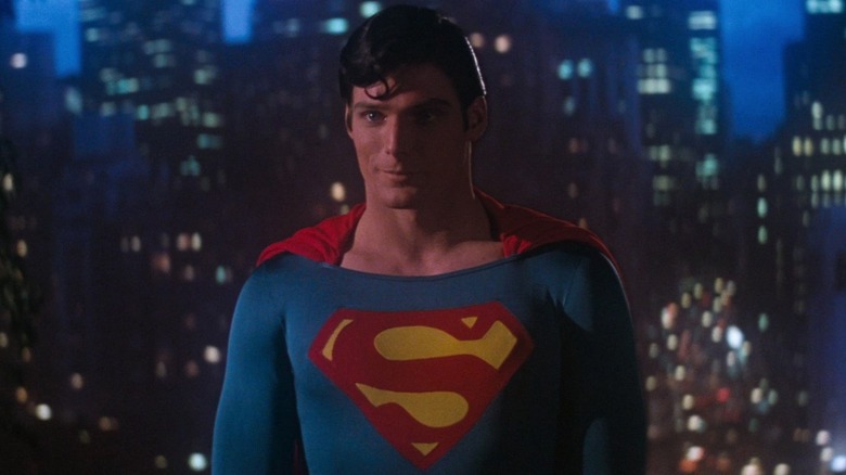 Christopher Reeve as Superman on Lois's balcony in Superman: The Movie