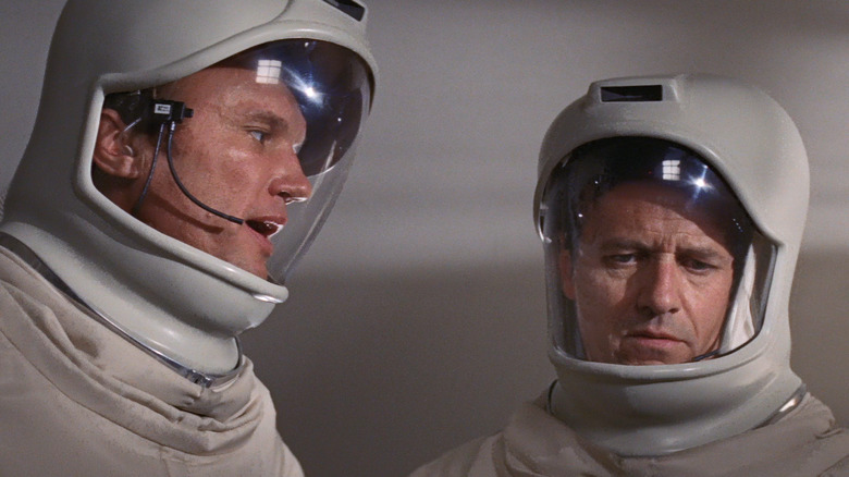 James Olson and Arthur Hill in their hazmat suits in The Andromeda Strain