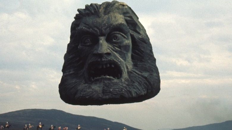 The giant head Zardoz floats above the wasteland