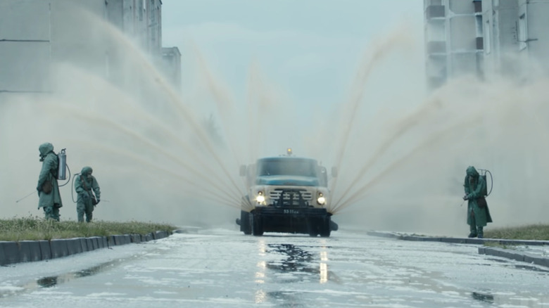 Truck spraying Chernobyl street