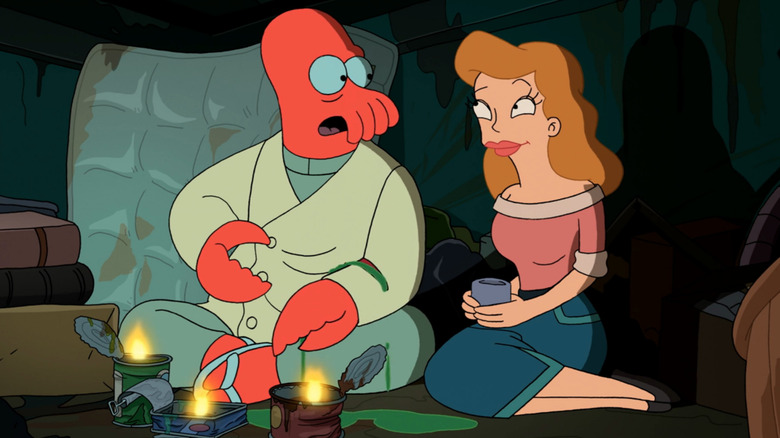 Marianne and Zoidberg at a romantic dinner