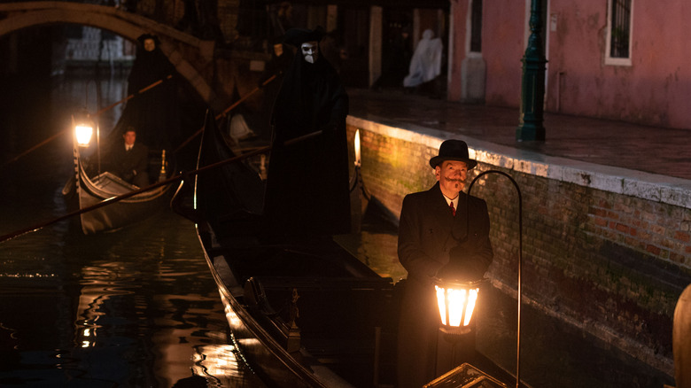 Poirot riding a Venetian gondola 