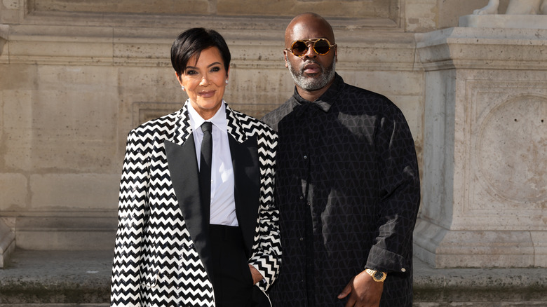 Kris Jenner black and white outfit Corey Gamble sunglasses black outfit