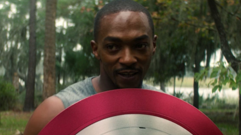 Anthony Mackie with Captain America shield