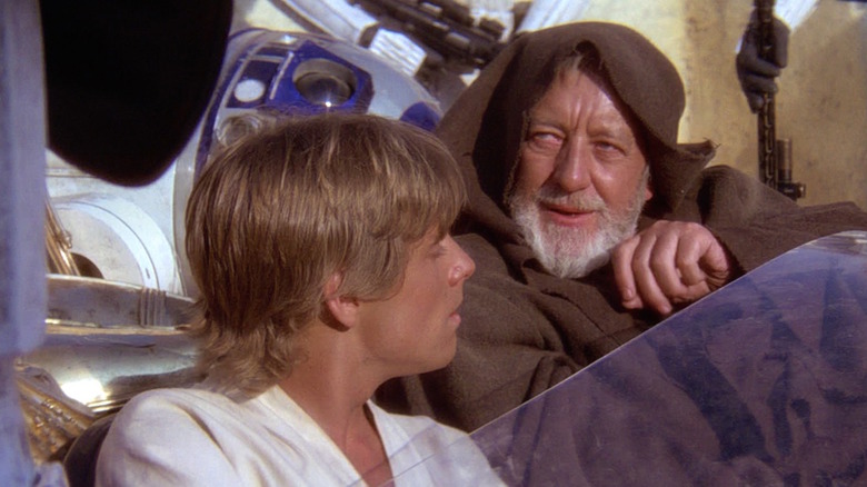 Luke and Obi-Wan in landspeeder