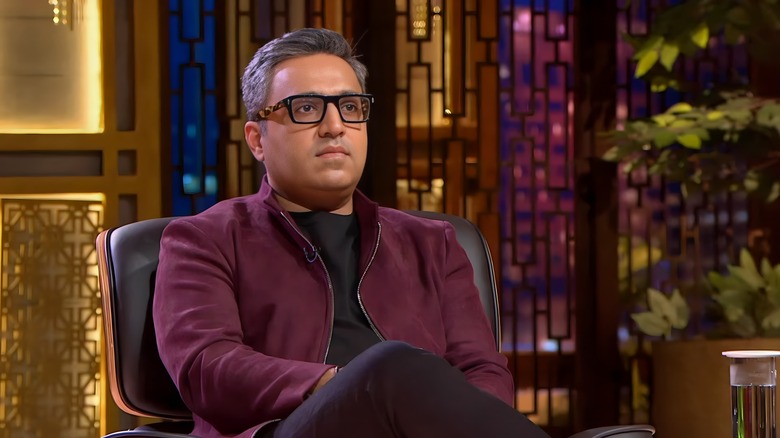 Ashneer Grover sits in his chair on Shark Tank 