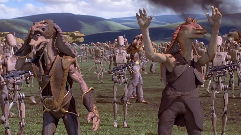 Jar Jar surrendering