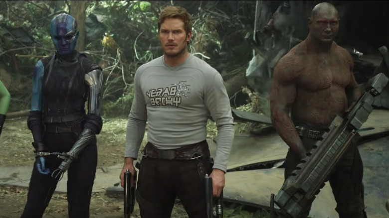 Nebula, Star-Lord, Drax standing