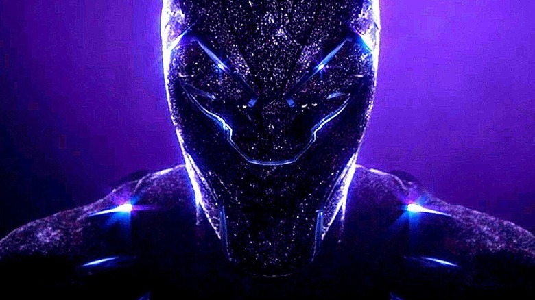 A glowing Black Panther suit