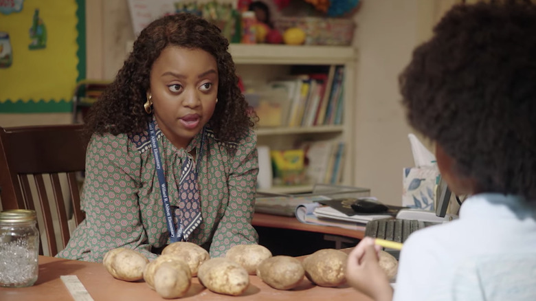 Janine teaches a class with potatoes