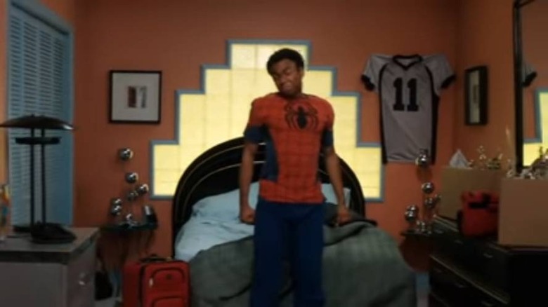 Donald Glover in Spider-Man pajamas