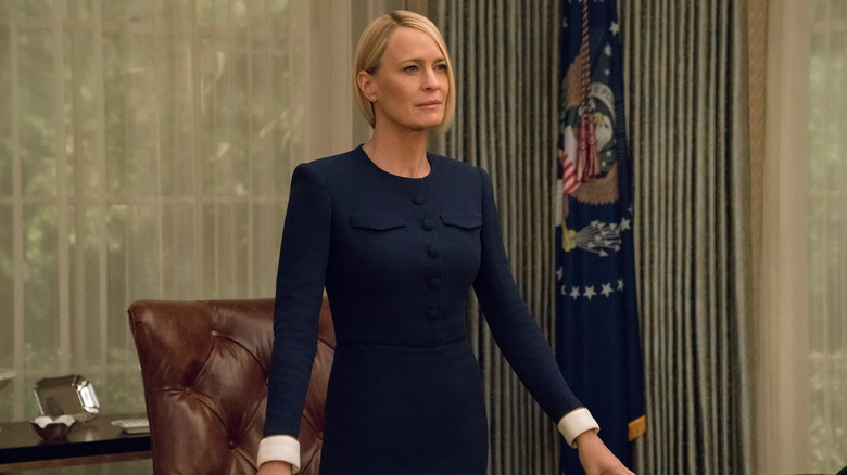 Claire Underwood stands at her desk in "House of Cards"