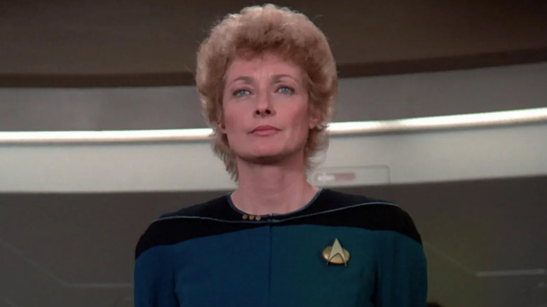 Dr. Pulaski stands on the bridge on "Star Trek: The Next Generation"