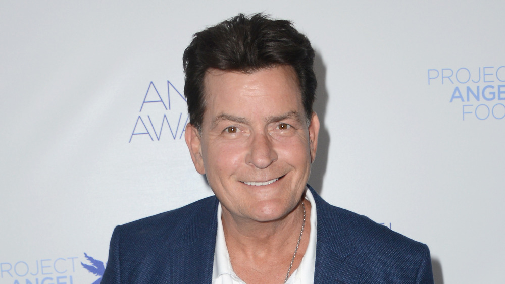 Charlie Sheen smiles for the media