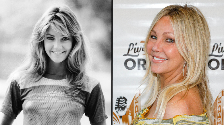 Teenage Heather Locklear in a photoshoot; an older Locklear at a movie premiere