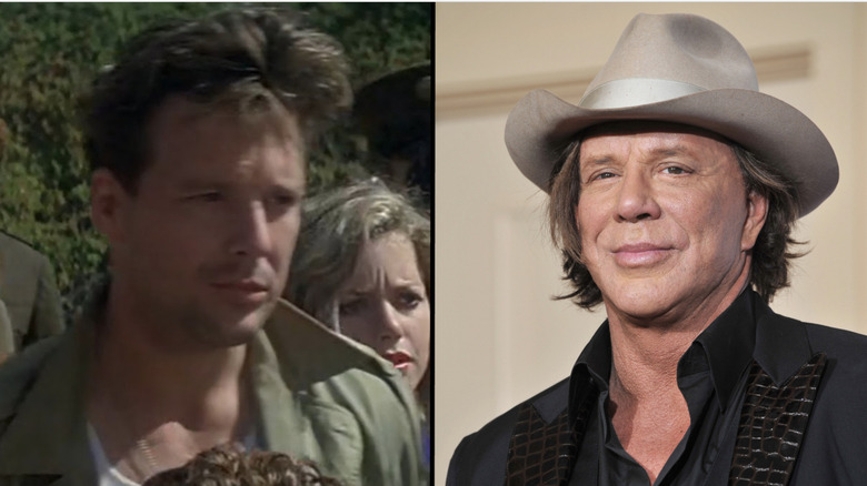 Young Mickey Rourke in 1941; older Mickey Rourke with a cowboy hat