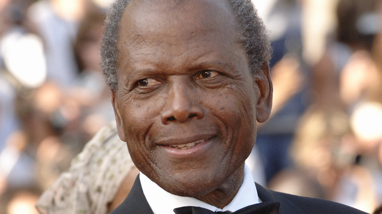 Sidney Poitier smiling in tuxedo