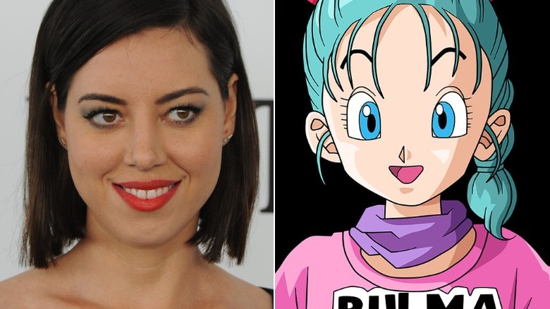 Aubrey Plaza next to Bulma