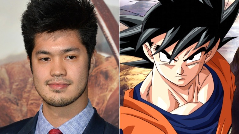 Ross Butler next to Goku