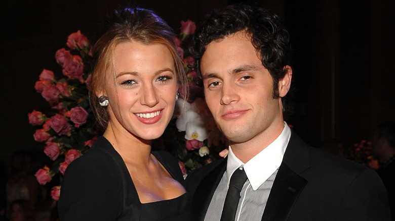 Blake Lively and Penn Badgley smiling