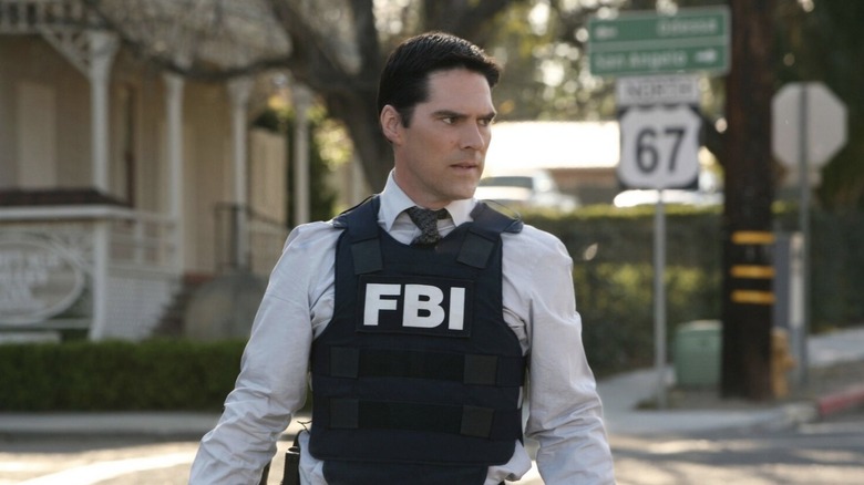 Hotch wearing a bullet proof vest