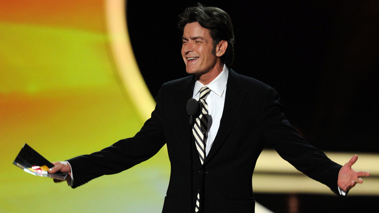 Charlie Sheen presents at the 2011 Emmy Awards