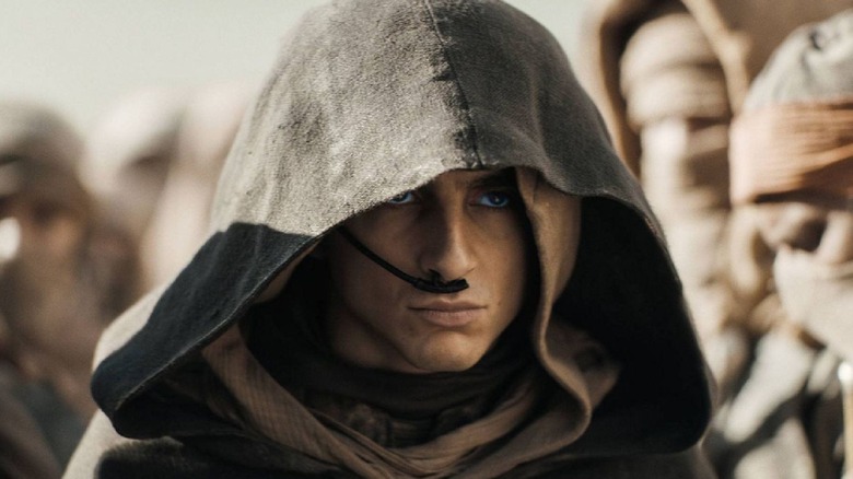 Paul Atreides with a hood over his head in "Dune: Part Two" (2024)