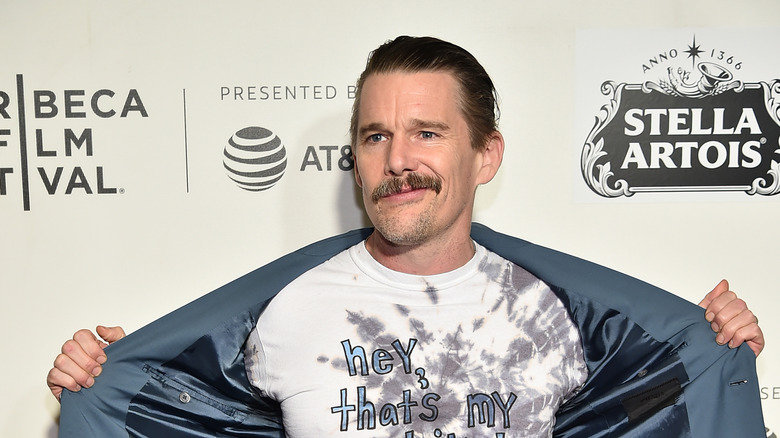 Ethan Hawke shows off shirt