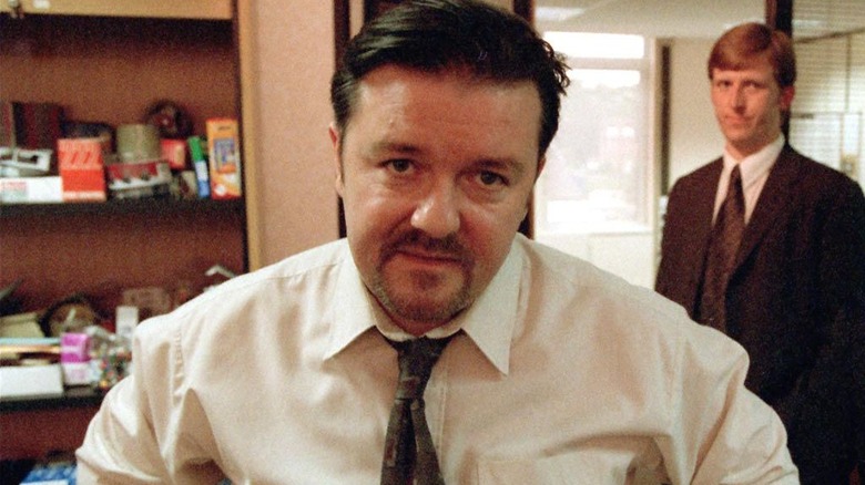 David Brent looks into the camera