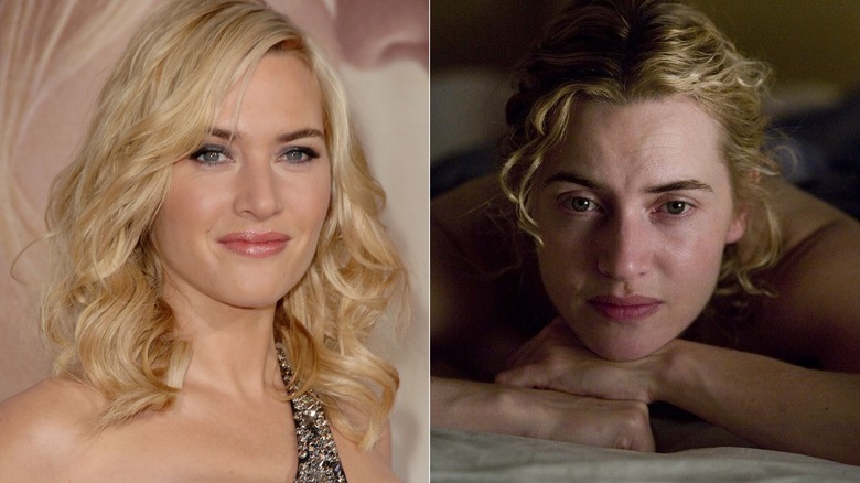 Winslet at the Revolutionary Road premiere; Hanna lying in bed